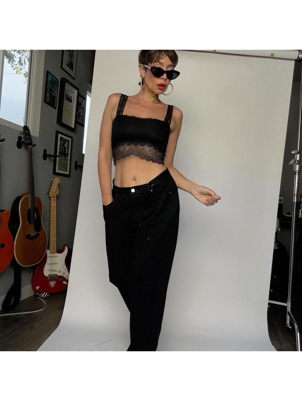 Black Lace crop top with sheer back